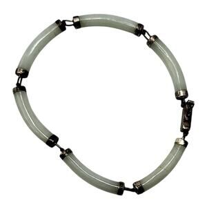 Vintage Jade Bracelet Sterling Silver 925 Tube Link Green Jade Tested